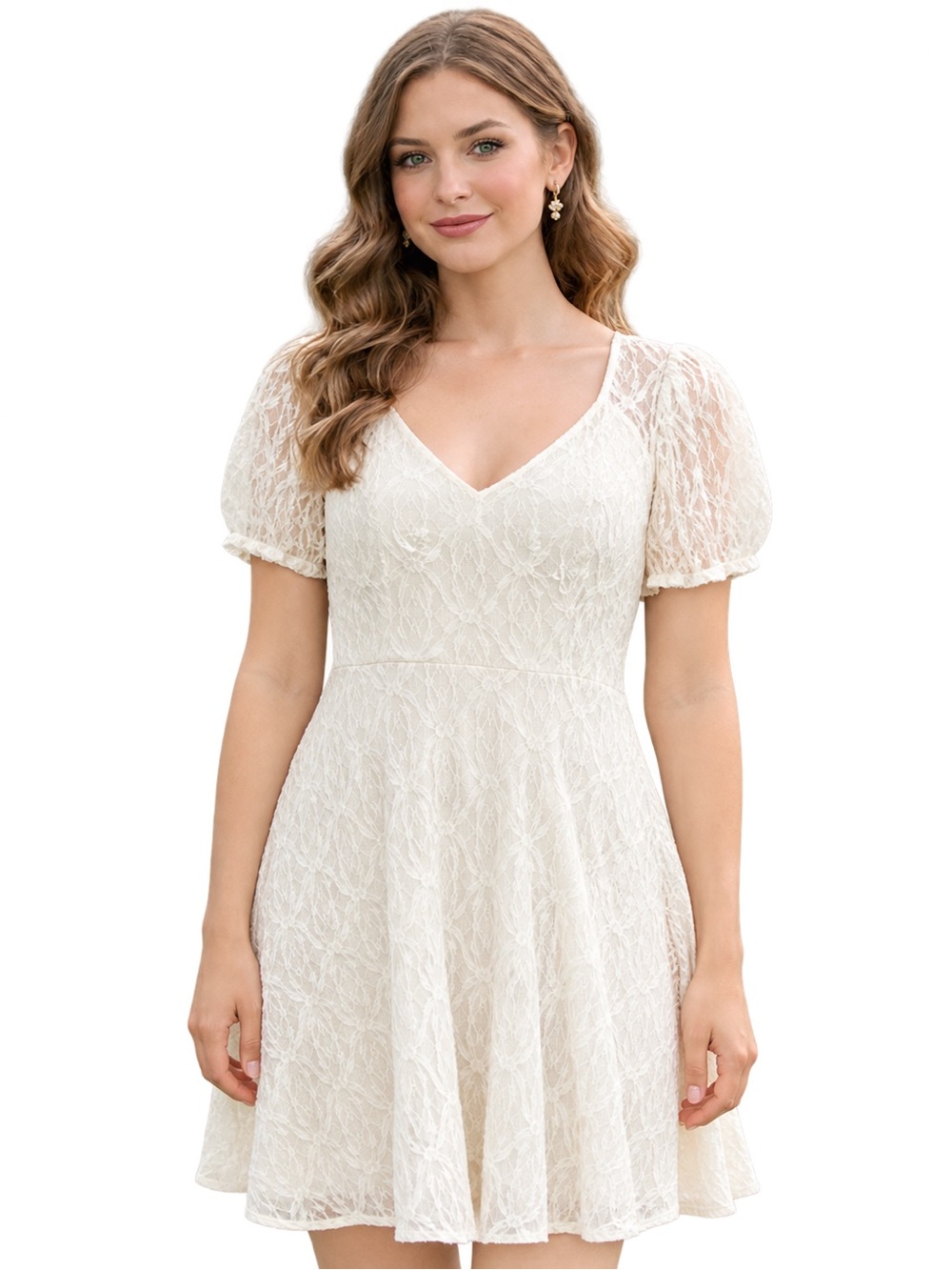 Cream Lace Puff Sleeve Mini Dress Juniors XL 15–17 Romantic Boho Style